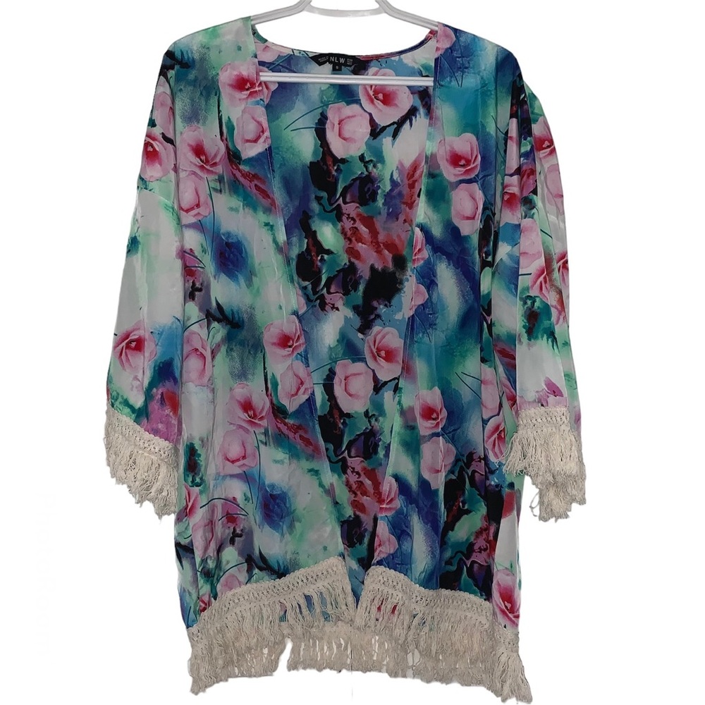 COPY - Watercolour Flower Fringe Kimono Summer cardigan shawl